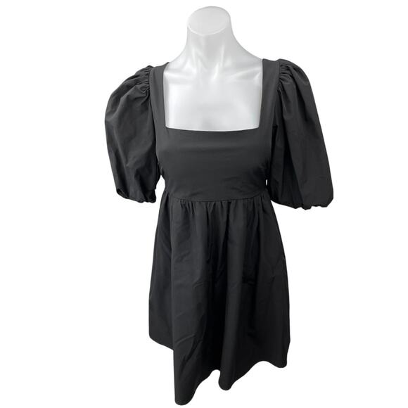 Kourt Black Balloon Half Sleeve Square Neck Tie Back Mini A Line Dress Size L - Picture 1 of 5